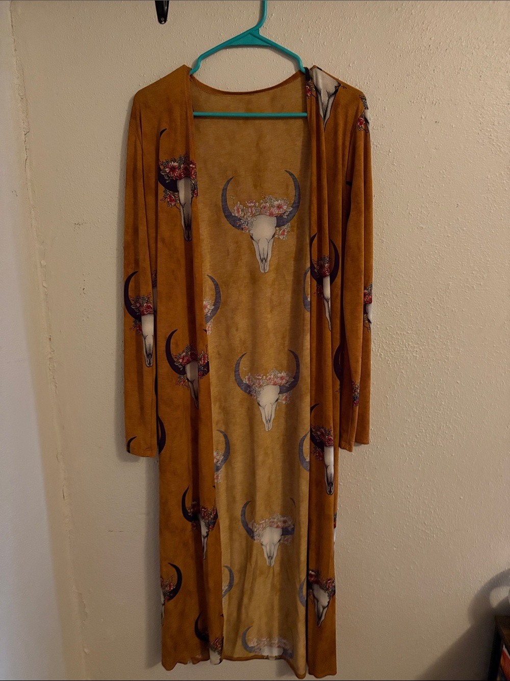 Mustard Brown Cow Skull Duster Cardigan
